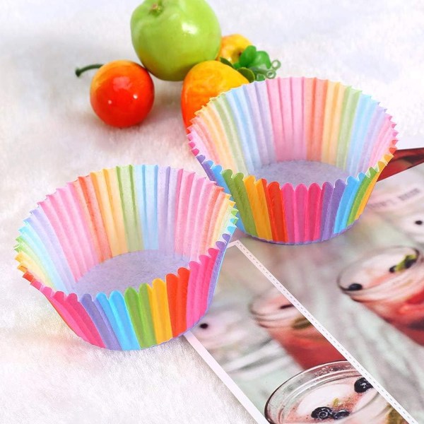 Cupcake-innpakninger, 100 stk regnbuefargede standard bakekopper Cupcake Liner Cupcake Paper Baking Cup Muffin Cases Cake Mold