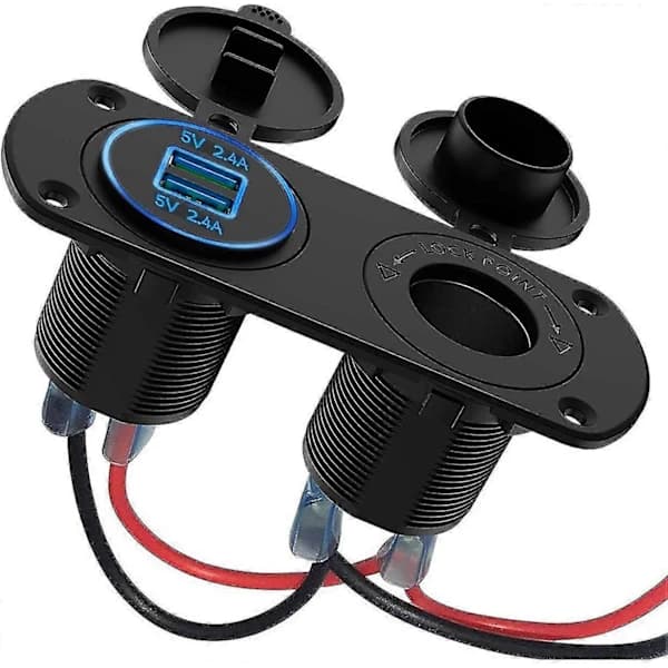 4-i-1 Biloplader Afbryderpanel Dobbelt USB 2.1A og 1A + LED Voltmeter Stik