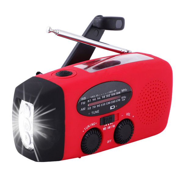 Solardriven nödväder AM FM NOAA/WB handvevsradio, 2000mAh powerbank LED-ficklampa för orkan jordbävning katastrof överlevnadstillbehör