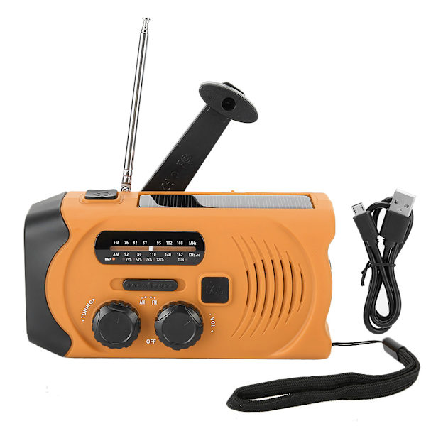 Handvev FM-radio Solenergi Nödtelefoner Laddare LED-ficklampa SOS Multifunktionell US-frekvens