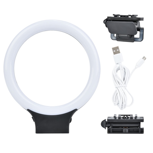 XJ-31S Dimbar 72 LED-ring Videofyllningsljus USB port med kulhuvudklämma Inbyggt batteri
