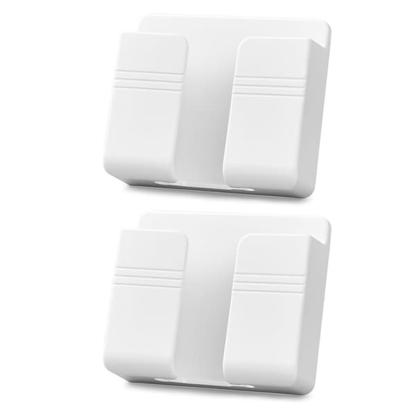 2-pack väggmonterade telefonhållare, icke-förstörande väggmonterade smartphonehållare och laddningsställ.