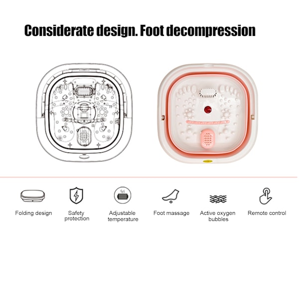 Fotbadsmassager med konstant temperatur, rött ljus, vikbar, rosa, EU-kontakt 220V