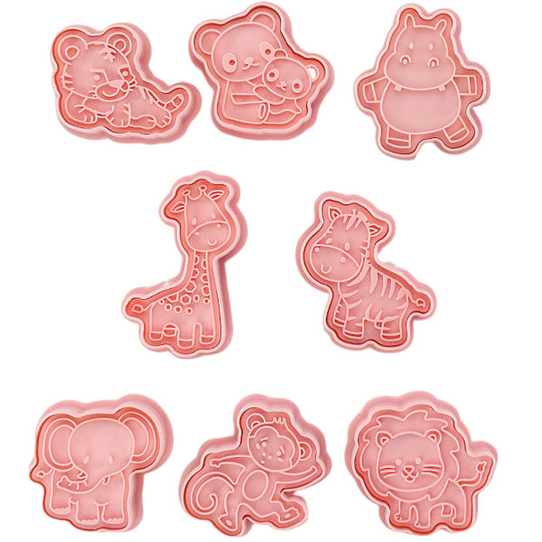 Animal Cookie Mold Set - 8 stycken - Djurmönstrade präglade kakformar lämpliga för tårtor och barnkalas