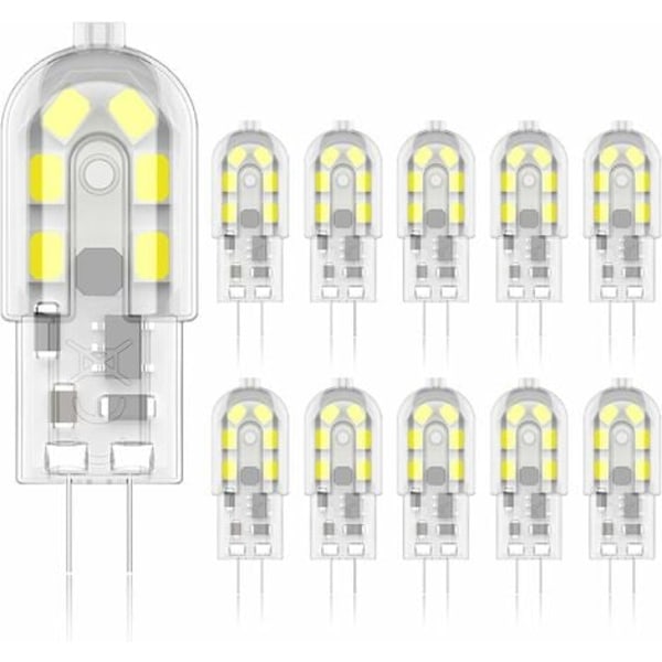 G4 LED-lampa 2W, 20W ekvivalenta halogenlampor, kallvit 6000k, 200Lm, 12x SMD, 12V AC/DC - paket om 10