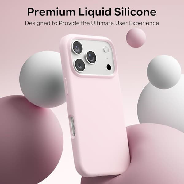 Flytende silikondeksel til iPhone 17 Pro Max, støtsikkert mykt deksel, allsidig beskyttelse, rosa iPhone 17 Pro Max