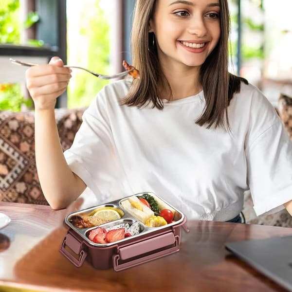 Isolert matboks i rustfritt stål for kontorarbeidere, Bento-boks med høy estetikk for studenter, delt inn i rom