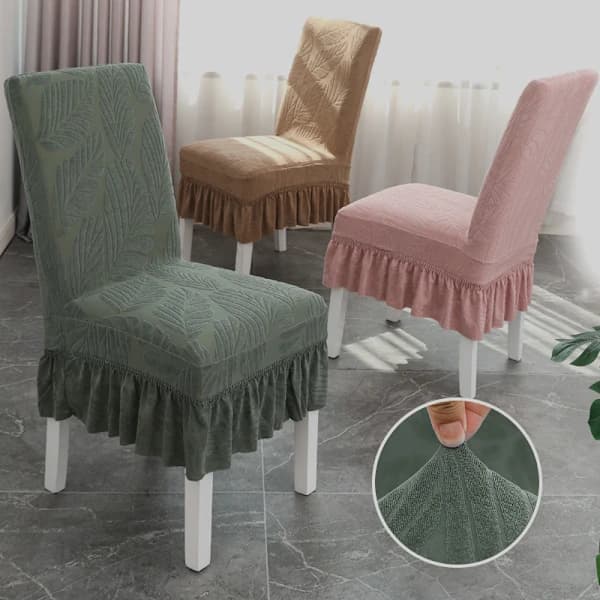 Elastisk stolebetræk med skørt Lucky Leaf Kort Skørt - Blå Sten Regular M [45-55cm]