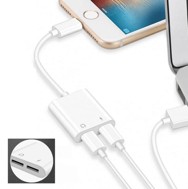 2 i 1 Lightning-adapter / splitter iPhone 7/8/X Vit