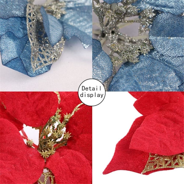 Utsökta glitterjulstjärneblommor, glittriga konstgjorda julblommor, elegant dekor för din festliga säsong, heminredning, julkrans