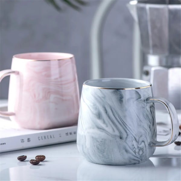 Lyxig marmormönster keramisk mugg guldpläterad med handtagsmuggar Morgonmjölk Kaffe Tekopp Rosa Grå Par Present Hushåll 1 STK grey