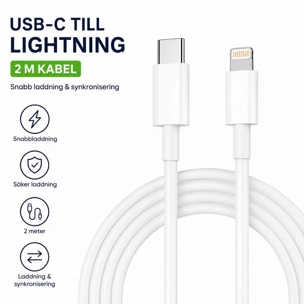 USB-C till Lightning-kabel 2 m Vit - kompatibel med Apple iPhone och iPad