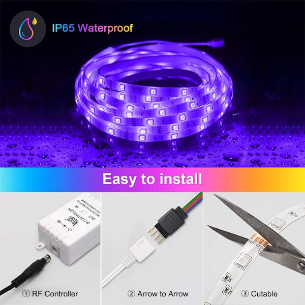 LED-strimmelbelysning synkroniseres til musik RGB-lysbånd 32,8ft IP65 vandtæt LED-lysbåndssæt 300LEDs SMD 5050 tape lys farveskiftende lys