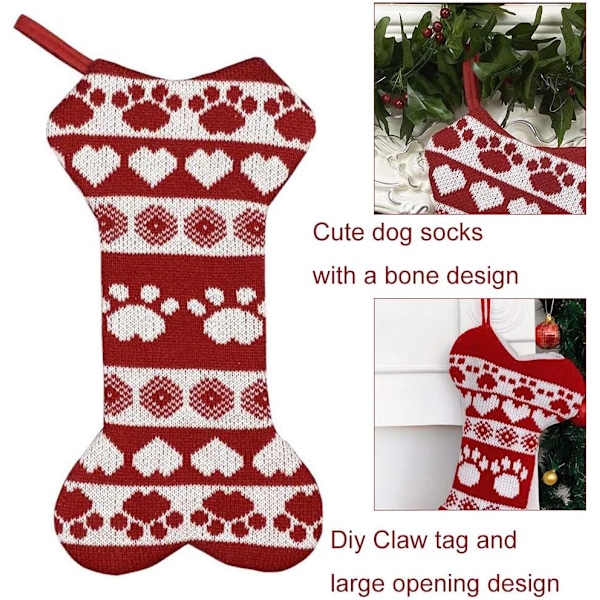 Juldekoration för husdjur, mjukt stickat material, julstrumpa för hund med vacker och delikat design, röd stickning för familjens högtidsdekoration
