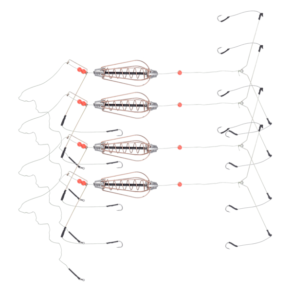 4 stk fiskebeiteholder bur springkurv lokkefôrer med kroker fiskeutstyr