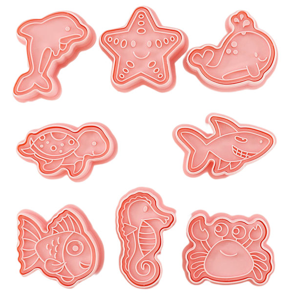 Marine Animal Form Set -8 delar - Marine Animal Printed Präglade molds lämpliga för tårta barns födelsedagskalas