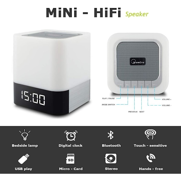 Sänglampa med Bluetooth-högtalare
