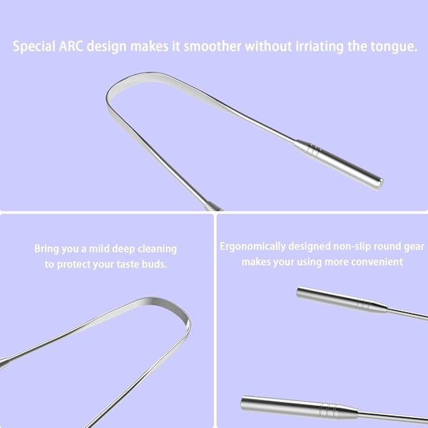 Tungskrapa Trio, Kirurgiskt Rostfritt Stål För Munhygien, Eliminerar Dålig Andedräkt Med Slät Yta, Ergonomisk Design, Portabla Fodral Ingår