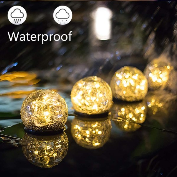 Solar Garden Lights, Crackle Glass Ball, Waterproof, Warm White LED, for Outdoor Decor, Pathway, Patio, Yard, Lawn, 1 Globe 3.9”-1 Globe