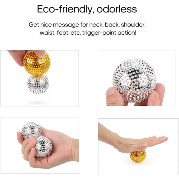 2-pack magnetiska akupressurbollar Igelkott Spikade 32 mm diameter Massager (silver) silver