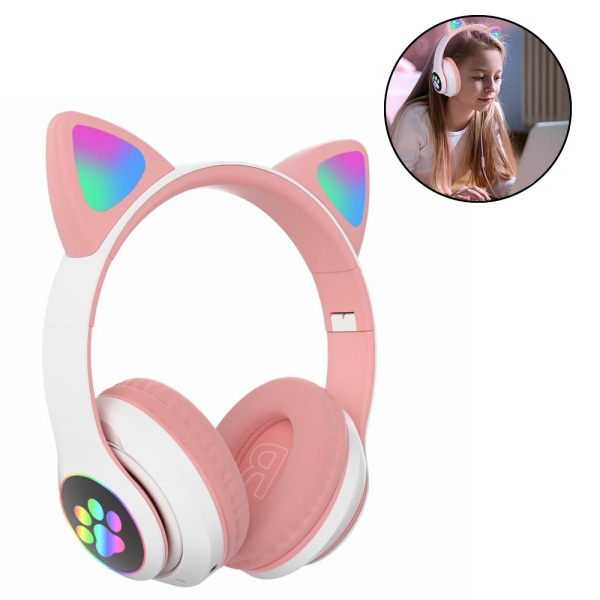 Cat Ear Wireless Headphones, LED Over On Ear w/Microphone(Black)