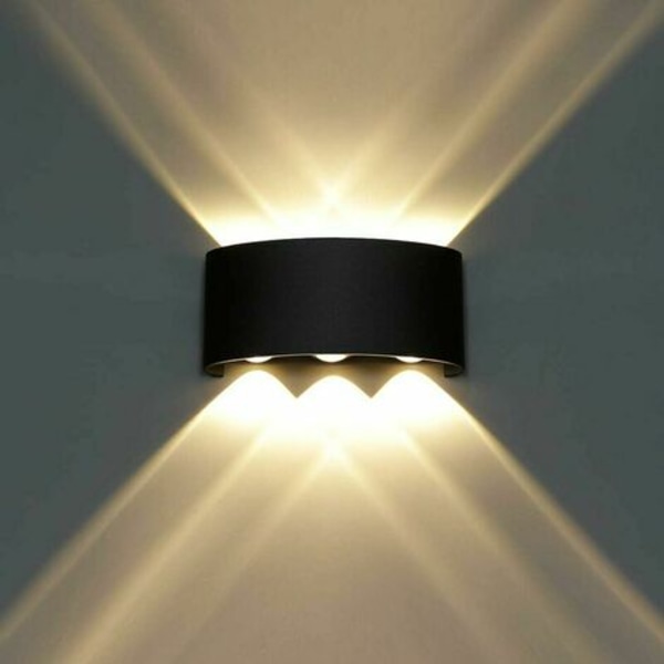 6W LED indendørs væglampe i aluminium, moderne væglampe op og ned spotlampe til stue soveværelse hall trappe gangsti (varm hvid) - sort
