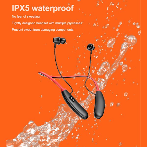 Trådløse sportsøretelefoner IPX5 Vandtætte støjreduktion HiFi Stereo Plug in Card Bluetooth Neckband-hovedtelefoner