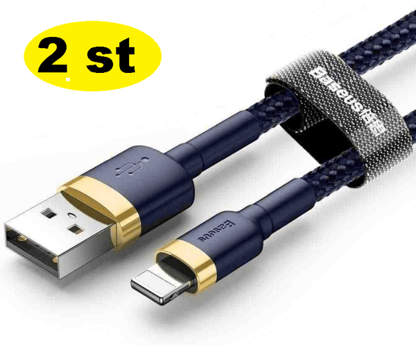 2 st 2 m Baseus-kabel iPhone blå med guld