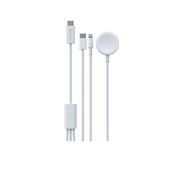 Devia kabel 3-i-1 Smart EA520 USB-C - USB-C + Lightning hvid med induktiv magnetisk oplader til Apple Watch