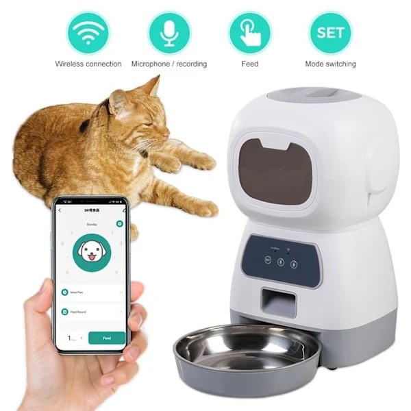 Automatisk WiFi Kæledyrsfoderautomat - Kattefoderdispenser med Programmerbar Timer - Stor 3,5L Kapacitet
