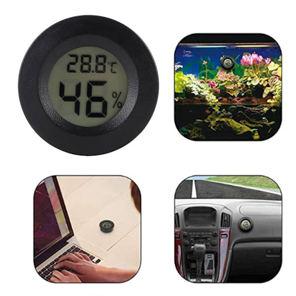 2 st Mini Digital LCD Termometer Hygrometer Rund Form Temperatur Luftfuktighetsmätare för Reptilbur
