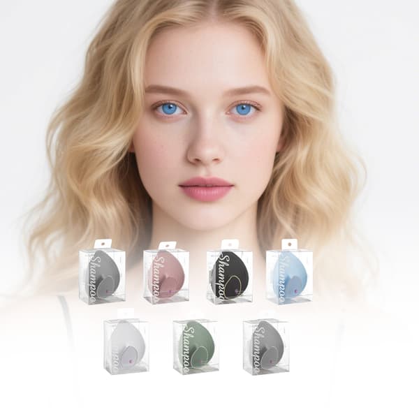 Lövformad schampoborste för rengöring av hårbotten, blå