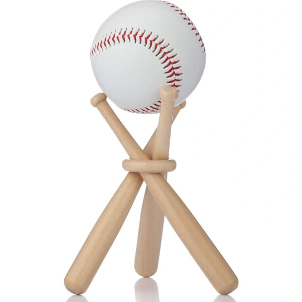 Basebollställ, bollställ, displaybord i trä, solid rund träpinne, för basebollentusiaster (baseboll ingår ej)