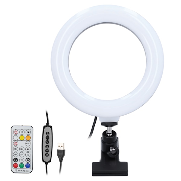 16cm LED USB-cirkellampa RGB-ringfyllningslampa med klämfäste för selfie live-sminkning