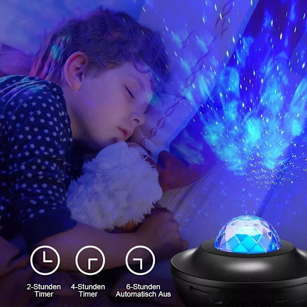 Stjerne LED-projektor Stjerne Galaxy-projektorlampe 21 lysmoduser 360 ° roterende bølge Bluetooth-høyttalerboks timer