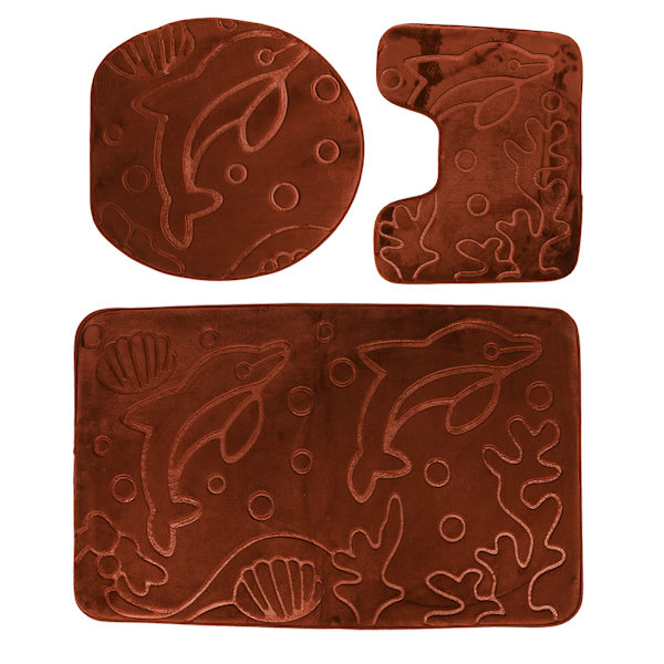 3-pack Dolfins Duschsätt - Gardin, Matta, Toalettlock och Badmatta (Mörkbrun)