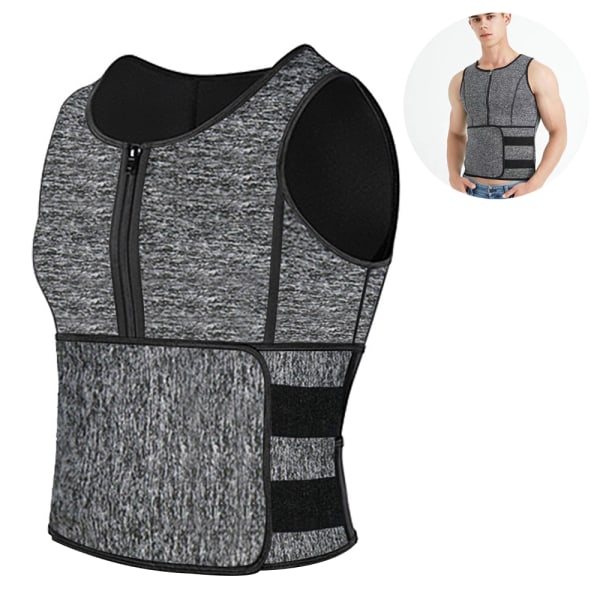 Herre Neopren Sauna Glidelås Midjetrener Vest Tank Top Trimmer Body Shaper Korsett Vest