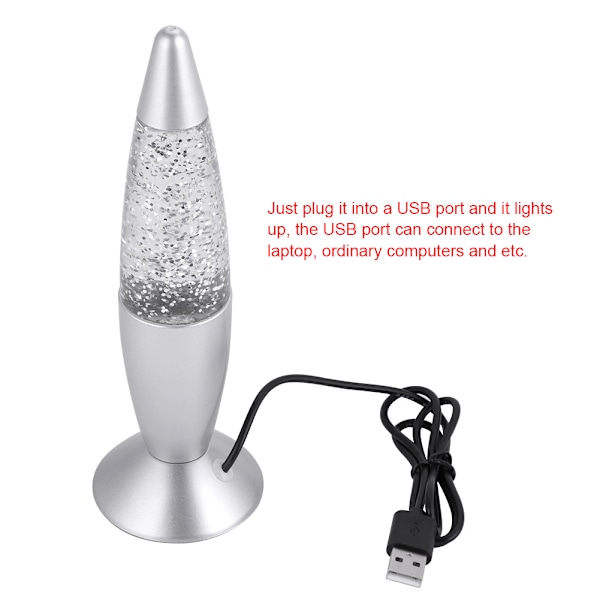 3-färgad LED-glitterljusraket USB RGB-lampa nattljusdekor