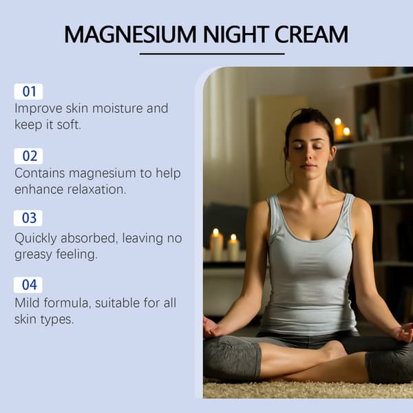 Magnesium søvnkrem forbedrer søvn, lindrer kroppsubehag under søvn, og gir komfort og pleie.