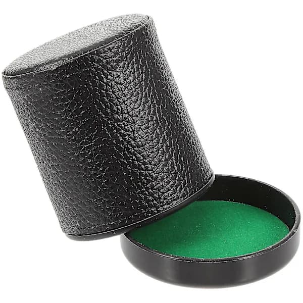 1 sett terningkopp i skinn med lokk, stille terningkopp, delikat terningkopp, myk