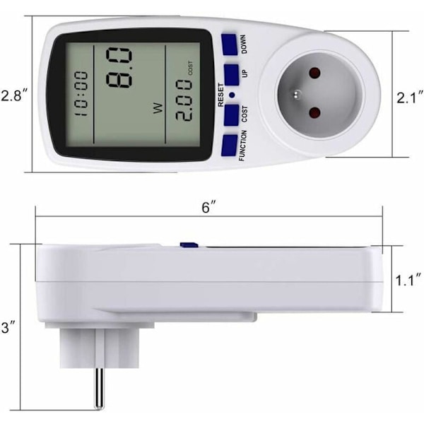 Night Vision Hemenergianalysator, Strömförbrukningsmätare med Digital LCD-display, Överbelastningsvarning för Apparater upp till 16A, Omfattande Data