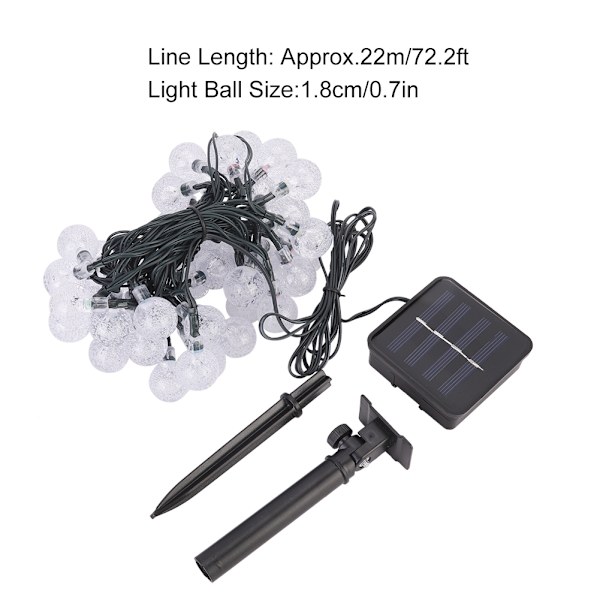 22m 200LED Vattentät Bubbelboll Solcellsdriven String Light Fairy Light Dekoration för Jul Semesterfest Dekoration Flerfärgad 1.8cm Ljusboll