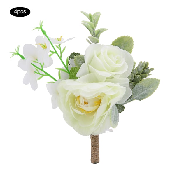 4 stk Lin Boutonniere Corsage Brudgom Brud Kiste Blomst Bryllup Prom Party Dekor