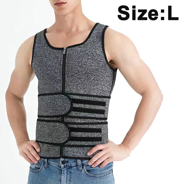 Män Neopren Bastu Dragkedja Waist Trainer Väst Linne Trimmer Body Shaper Korsett Väst Double belt gray L