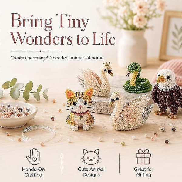 4 st små 3D-pärldjur DIY-kit, små 3D-pärldjur pysselkit för pysselentusiaster, skapar 4 berlocktillbehör, E