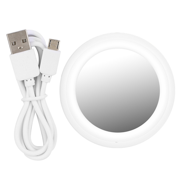 Mini bærbar USB genopladelig rund form LED lys makeup spejl kosmetisk værktøj (hvid)