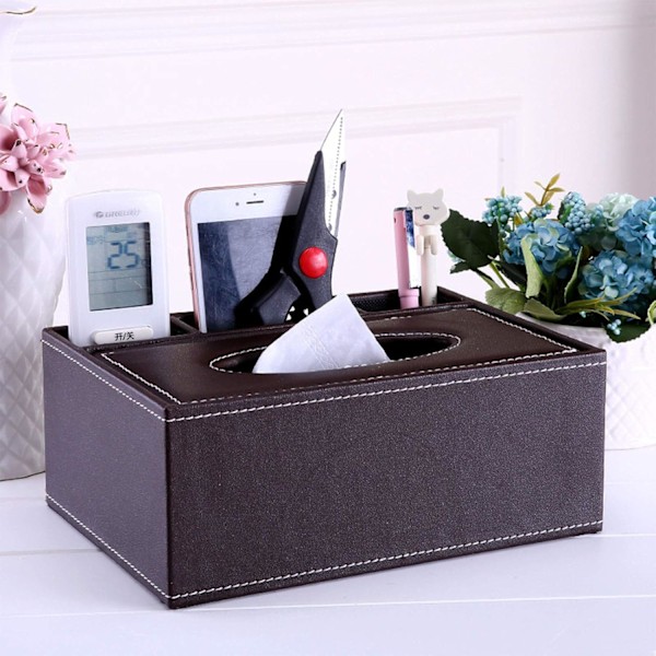Klassisk Tissue Box-överdrag i PU-läder, Rektangulär Multifunktionell Organizer För Hemmakontor Bil Restaurangdekor