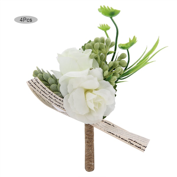 4 stk. Hvit Silke Boutonniere Corsage Brudgom Brud Kunstig Bryst Blomst Bryllupsfest Dekor