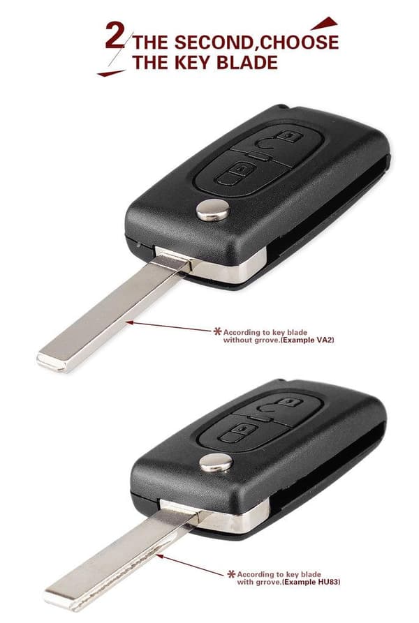 Nøgleskal med to knapper CE0523 VA2 nøgleemne, egnet til Citroën, sort, one size fits all.