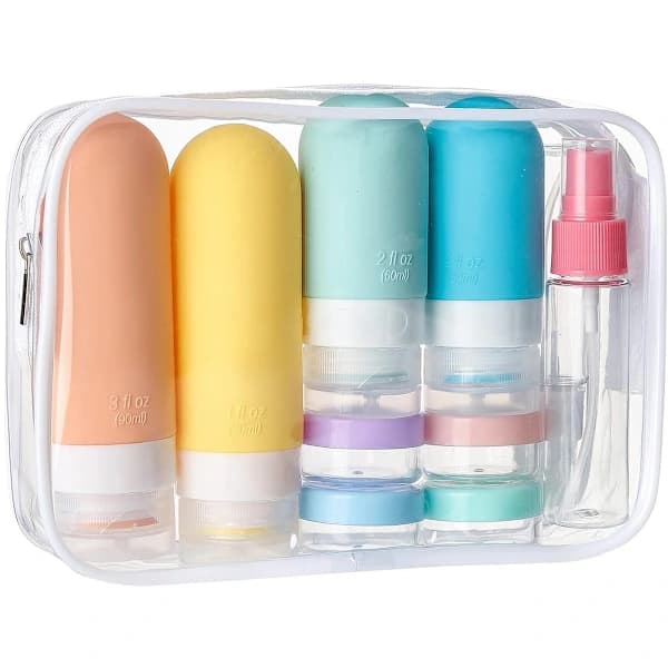 Reseflaskor med fodral, Reseset, Reseflaskor Handbagage 90ML, 16-delat set, reseflaskor, Påfyllningsbara reseflaskor, schampo